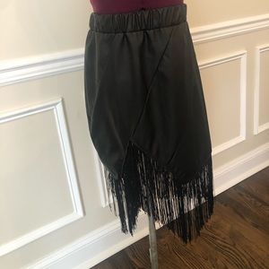 Black pleather fringe skirt NWT
